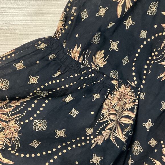 Free People Golden Hour Smocked Bodice Cotton Maxi Dress Black Combo Brown Med - Picture 11 of 15